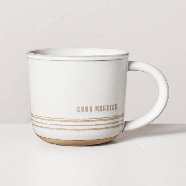 15oz Stoneware Good Morning Striped Mug Cream - Hearth & Hand™ with Magnolia