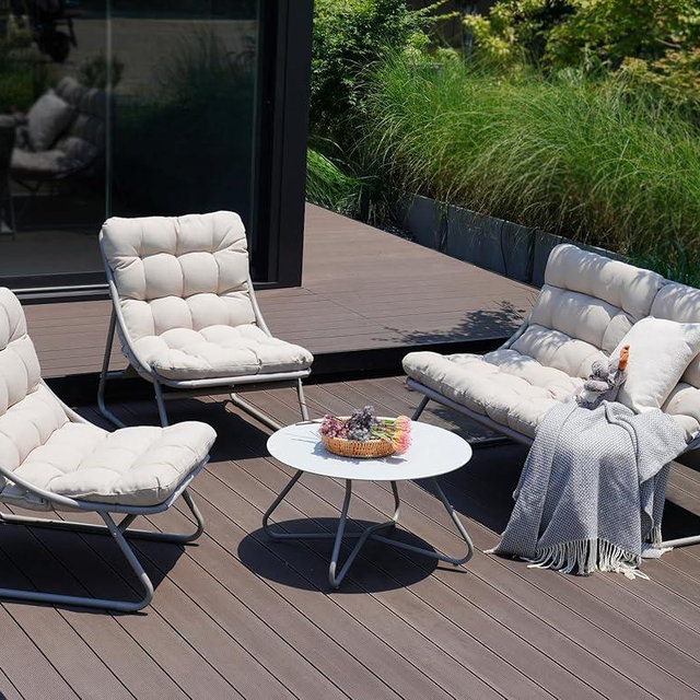 Grand patio Outdoor Sofa Set, Comfy E-Coated Outdoor Furniture Set for 4 Person with Thick Olefin Cushions, Samba Patio Conversation Set with Coffee Table for Backyard,Garden,Porch,Poolside, Beige