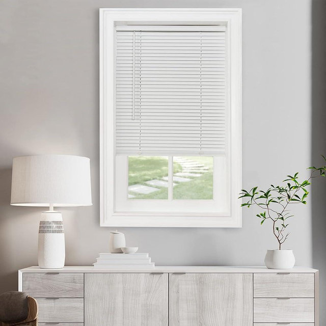 Cordless Light Filtering Mini Blind - 36 Inch Length, 64 Inch Height, 1" Slat Size - Pearl White - Cordless GII Morningstar Horizontal Windows Blinds for Interior by Achim Home Decor