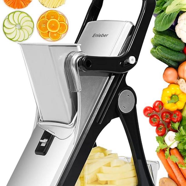 Upgrade Mandoline Slicer Safe Vegetable Chopper-Julienne Dicer for Kitchen, Potato Slicer, Adjustable Vegetable Cutter with Container, Multifunctional 6 in 1 Food Chopper (Silver)
