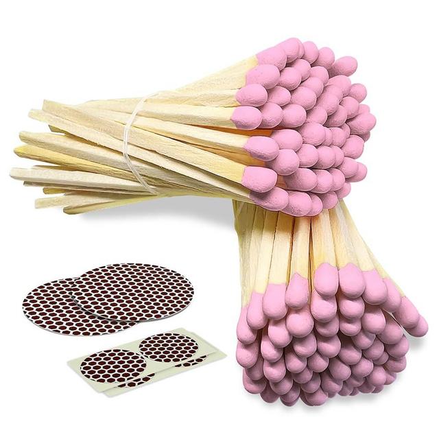 4" Light Pink Matches (100 Count, with Striking Stickers Included) | Decorative Unique & Fun for Your Home, Gifts, Accessories & Events | Premium Long Wood Safety Matches by Thankful Greetings