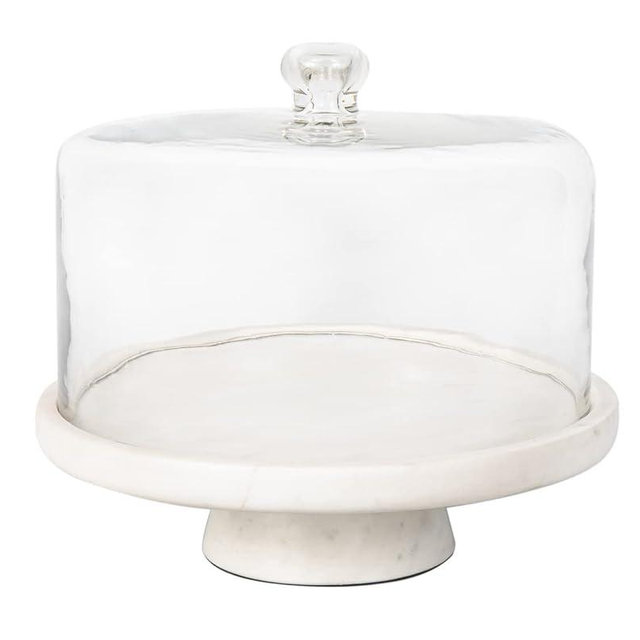 Godinger Cake Stand, Marble Footed Cake Plate with Dome, 12 Inches