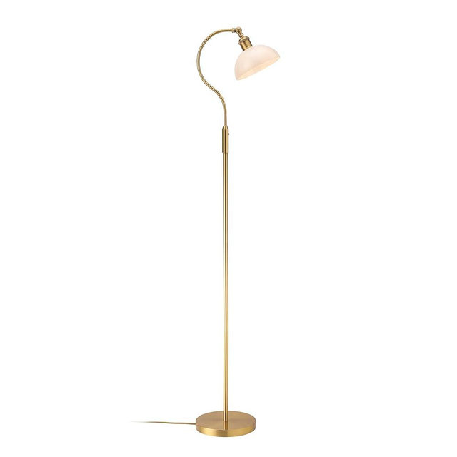O’Bright Heritage - Banker’s Floor Lamp, 3-Level Touch Dimming, Adjustable Tilt Shade, Removable Lampshade Design, E26 Socket with 6W Dimmable LED Bulb, White Jade Glass Shade, Antique Brass
