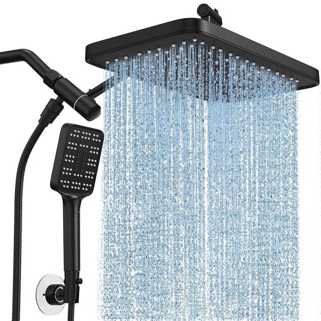 High Pressure Rain Shower Head with Handheld Spray Combo Set, Adjustable 12" Rainfall Dual Shower Head, Double&Tandem Shower Head, Waterfall Showerhead Bathroom -Matte Black