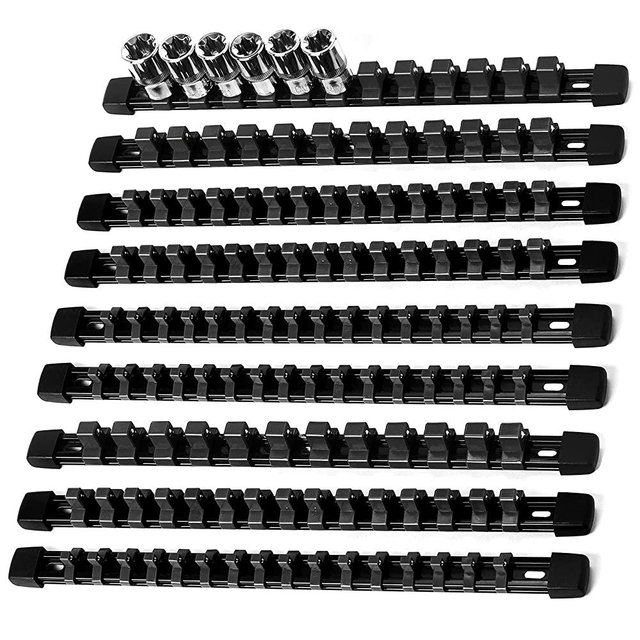 Reniteco Socket Organizer Drive ABS Tools - Black Socket Holder, Premium Quality 9 Pieces Socket Holders Kit 1/4-Inch x 48 Clips, 3/8-Inch x 45 Clips, 1/2-Inch x 36 Clips（9PC,Black)