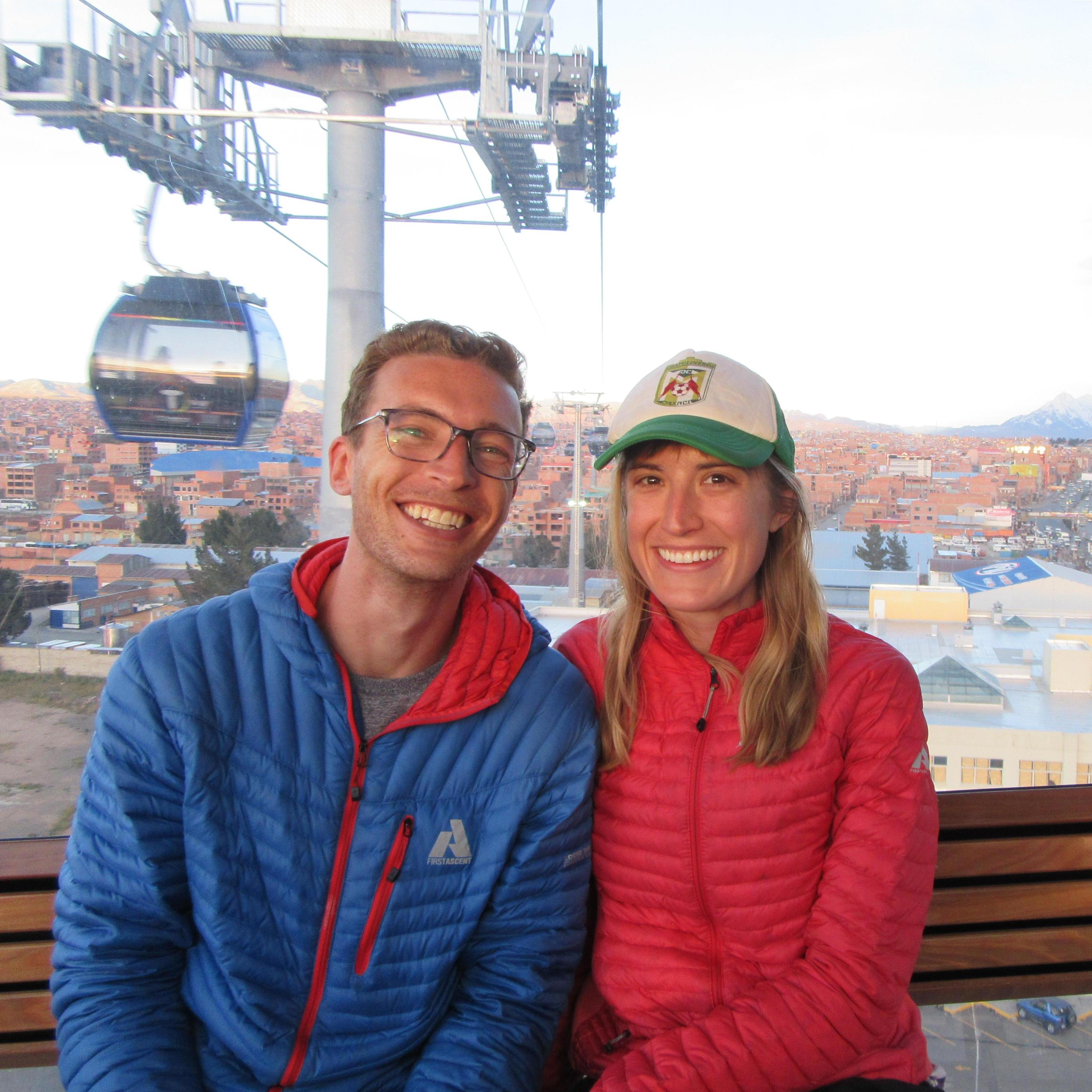 Riding the teleferico in La Paz.