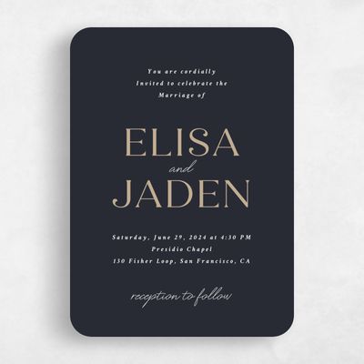 Black Rounded Wedding Invitation - Hippley Portrait
