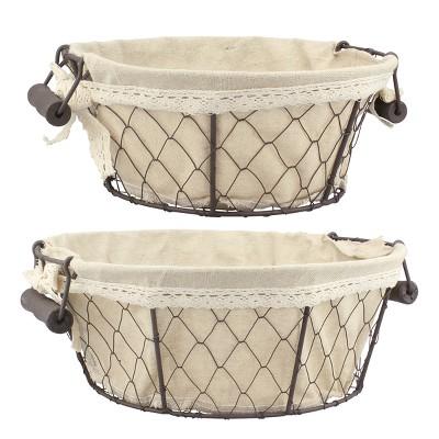Wire Baskets with Fabric Brown 2pk - Off White - Stonebriar