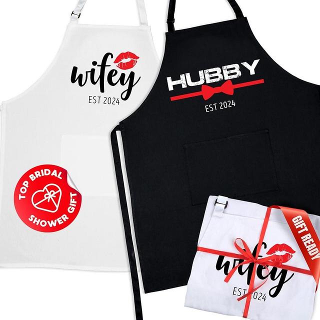 Prazoli Matching Couples His and Her Aprons - Cute Young Newlywed Gifts for Couples Who Have Everything, Married Husband and Wife Wedding & Bridal Shower Gift Idea for Household - Hubby & Wifey 2024