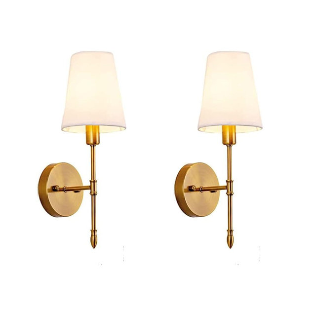 Wall Lights Battery Powered Sconces Set Of 2,No Wiring Required Fabric Wall Lamps,With Remote Dimmable Light Bulb Easy To Install,For Bedside, TV Wall,Lounge,Farmhouse. ( Color : Bronze 2 Pack )