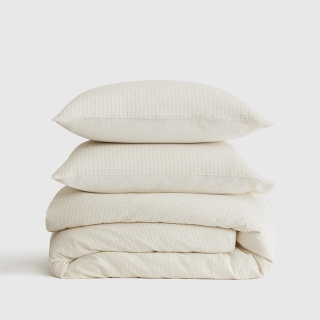 Organic Luxe Honeycomb Duvet Cover Set - Undyed, Full/Queen