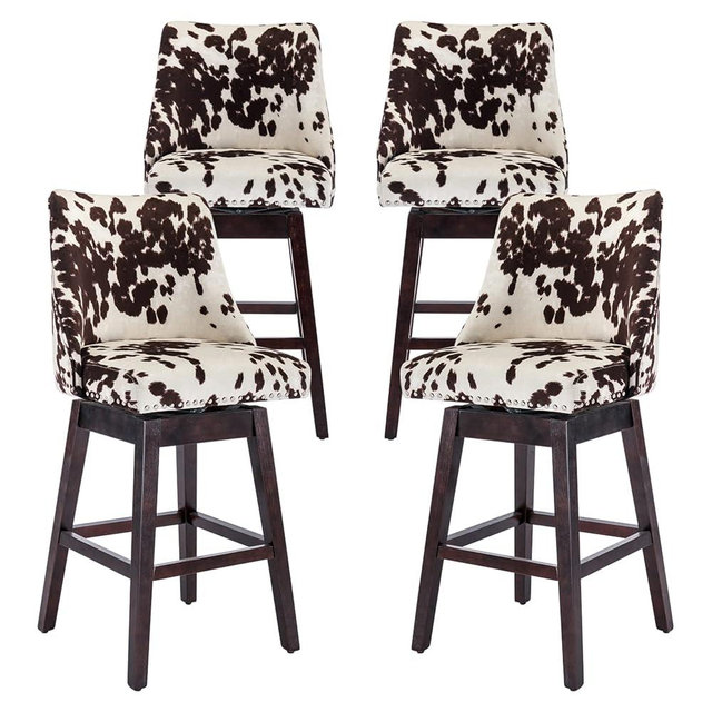chairus Counter Height Swivel Bar Stool Chairs Set of 4, Mid-Century Modern 27 inch Barstools with Wood Legs Comfy Velvet Upholstered Bar Chairs for Home Counter/Kitchen Island/Restaurant, Cow