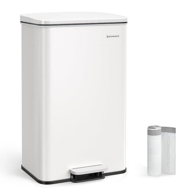 SONGMICS Kitchen Trash Can, 10.5 Gallon Garbage Can, Large Step Trash Bin with Lid, Stainless Steel, Soft Close, 15 Trash Bags Included, White ULTB540W40