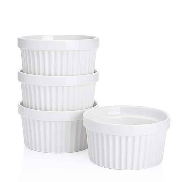 Sweese 501.401 Porcelain Souffle Dishes, Ramekins for Baking - 8 Ounce for Souffle, Creme Brulee - Set of 4, White