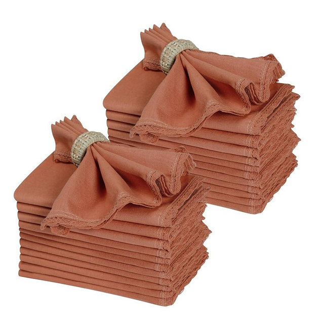 Ramanta Home Linen Flax Cloth Napkins Set of 24 Rust, 18x18 Inch | Easter Premium Cotton Linen Flax Lace Soft & Durable | Washable Ideal for Spring Basket Décor, Wedding, Party, Kitchen, Everyday Use