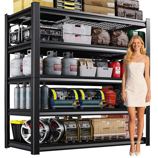 59''W Garage Shelving Heavy Duty 5-Tier Adjustable Storage Shelves Unit,3000 LBS Metal Wire Utility Rack Shelf for Industries, Warehouses, Basement,Black (72'H x 59''W x 19.9''D)
