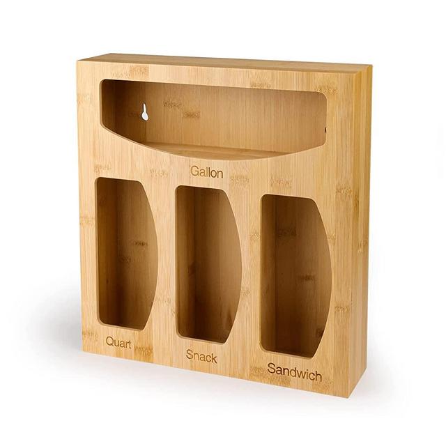 [2022 Upgraded Version] Ziplock Bag Storage Organizer for Kitchen Drawer, CTSZOOM Bamboo Food Storage Bag Holders and Dispenser Compatible with Ziploc, Glad, Gallon, Quart, Sandwich & Snack Bags