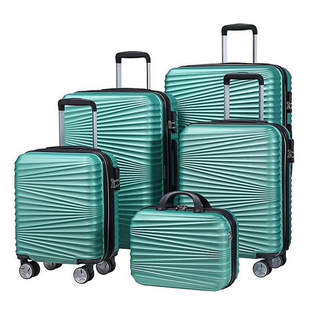 Luggage 5 Piece Sets, Hard Shell Luggage Set Expandable Carry on Luggage Suitcase with Spinner Wheels Durable Lightweight Travel Set for Men Women(14/18/20/24/28, Green)