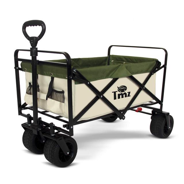 TMZ All Terrain Utility Folding Wagon, Collapsible Garden Cart, Heavy Duty Beach Wagon, for Shopping and Outdoor Activities