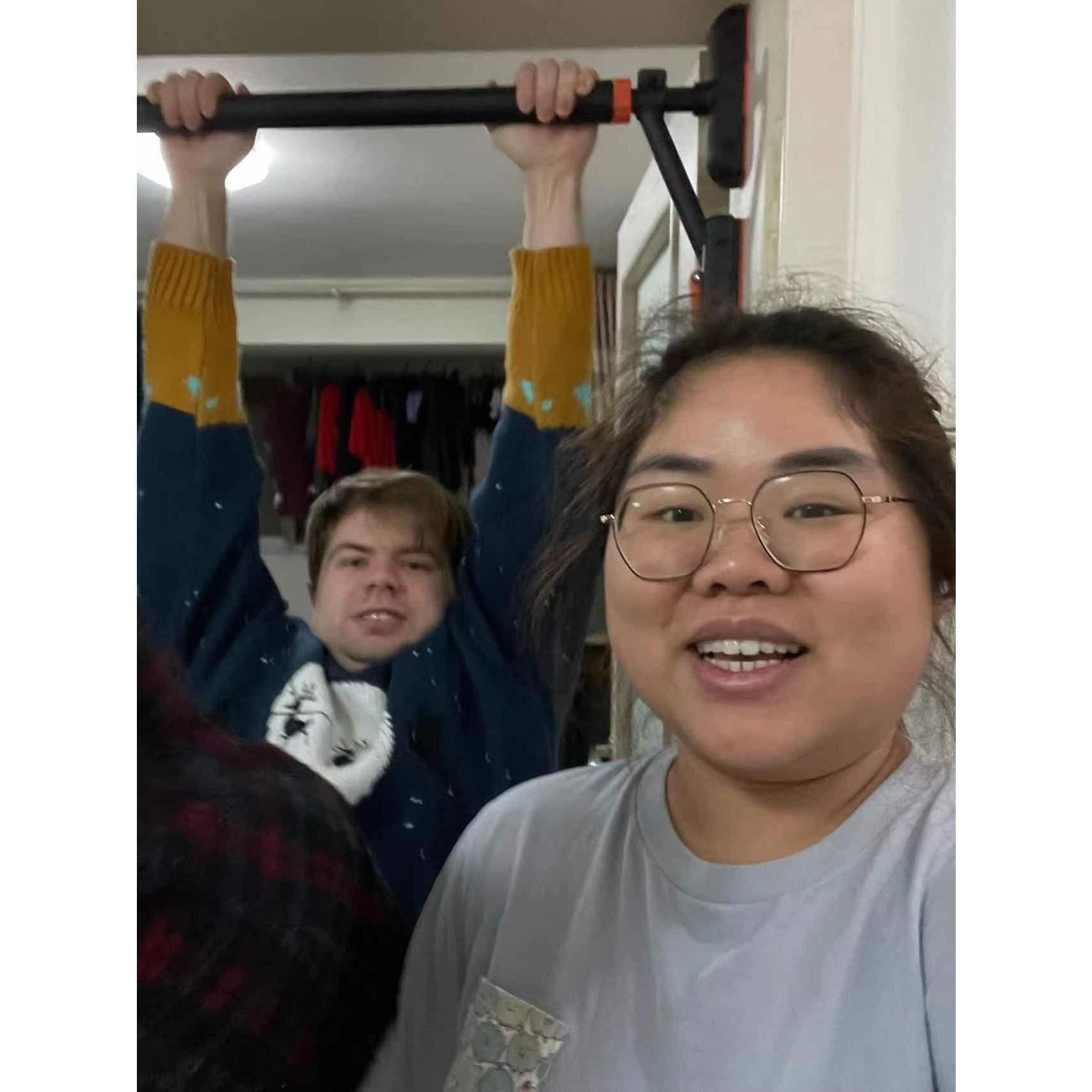 a few days after this picture , the pull up bar came lose when i was using and i landed on my knee injuring it :'(