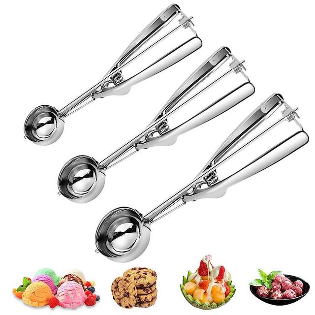 3PCS Ice Cream Scoop,Premium cookie scoop set,Small/Medium/Large stainless steel Scoops,Professional Ice cream Scooper with Trigger Release for Baking, Cookie, Fruit and Ice Cream by AOULELA