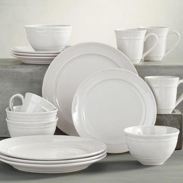 Cambria Stoneware 16-Piece Dinnerware Set, 11 3/4" Dinner Plate with Cereal Bowl - Stone