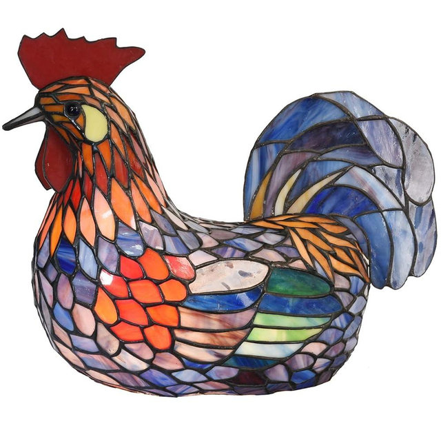 Bieye L10834 Colorful Rooster Tiffany Style Stained Glass Accent Table Lamp Night Light for Bedside Living Room Decoration