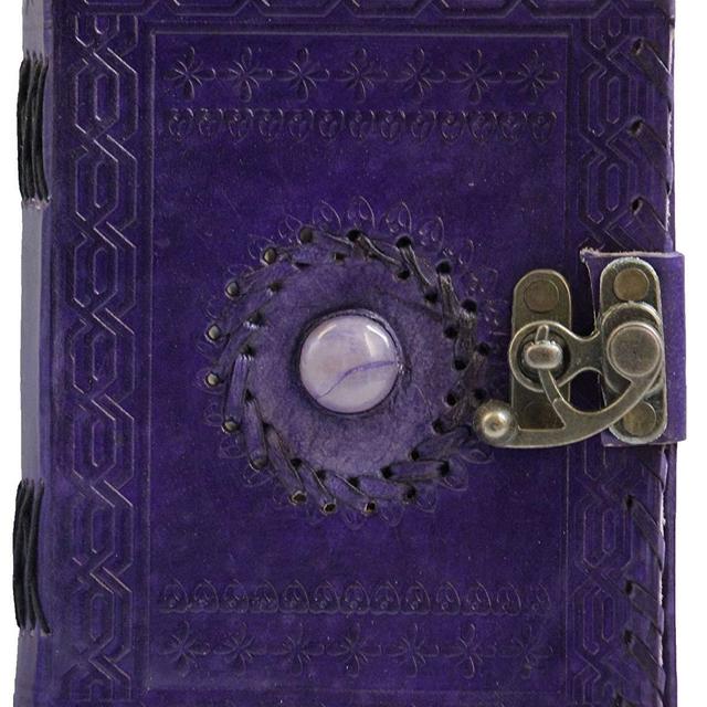 AOL322 - AOL Genuine Leather & Handmade Paper Stone Diary Notebook Journal for Personal Use or Gift Size 5x7 (Purple) Antique Handmade Leather Bound Daily Notepad for Men & Women