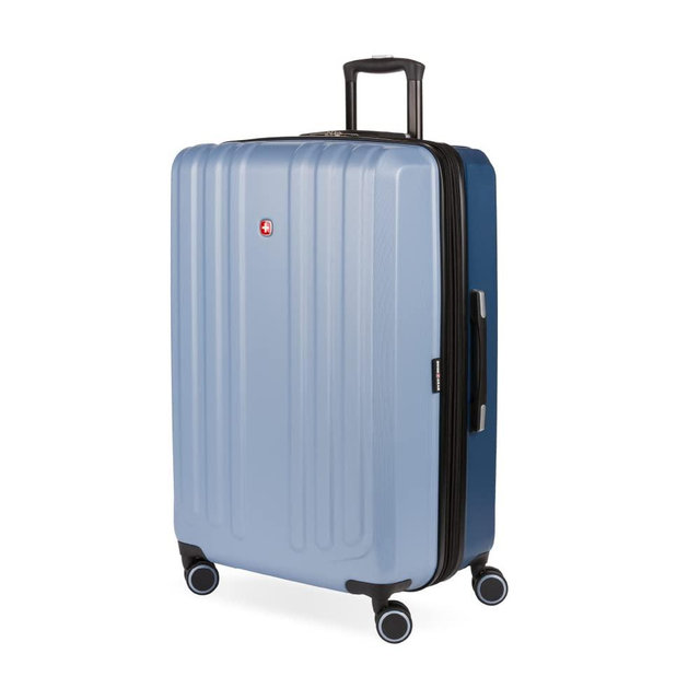 SwissGear 8028 Hardside Expandable Spinner Luggage, Light Blue/Navy, Checked-Large 28-Inch