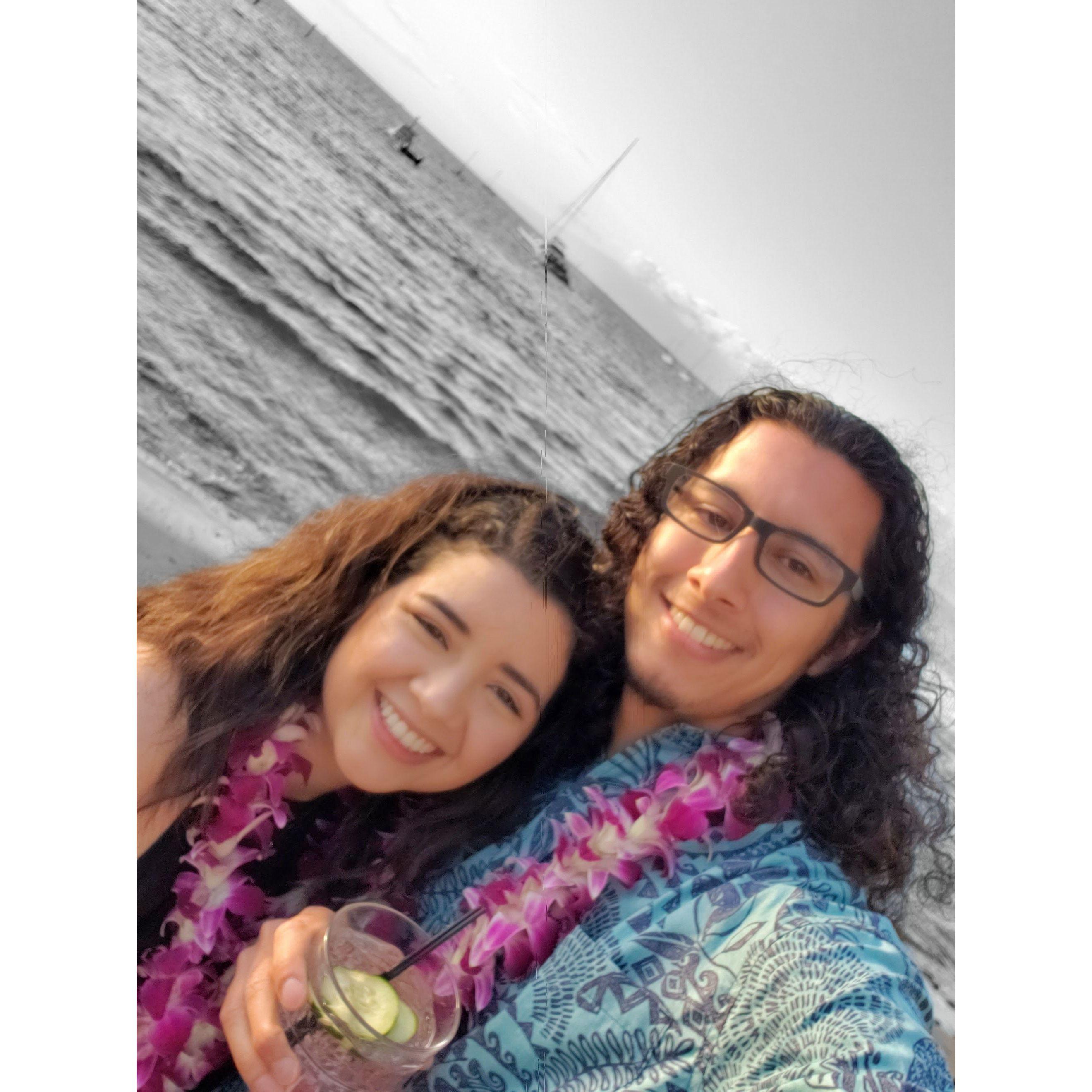 Trip to Hawaii, for a friends wedding, in our first few months dating. We almost froze in the mountains while camping... in HAWAII!