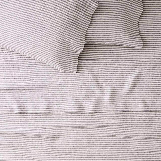 European Flax Linen Classic Stripe Sheet Set, King, Slate