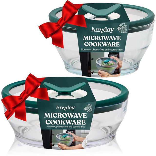Anyday 4-Piece Medium Glass Food Storage with Glass Lids | Plastic-Free Meal Prep & Microwave Cookware | Stackable Airtight Storage Container with Vented Lid for Microwave-Safe Reheating