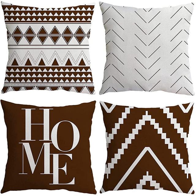 Mercijzyasang Geometric Dark Brown Couch Throw Pillow Covers 18x18 Set of 4, Large Brown Decorative Sofa Accent Pillow Cover Cushions Cases for Living Room Chair Bed Outdoor Home Decoration Pillow