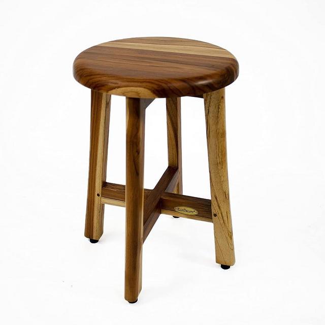 EcoDecors Shoji Teak Shower Stool 18" High Solid Teak Wood Shower Bench with 12" Round Shower Seat in Earthy Teak Finish