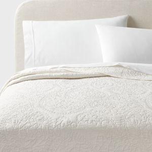 Full/Queen Garment Washed Paisley Stitch Quilt Ivory - Threshold™: OEKO-TEX Certified, Microfiber Backing, Year-Round Comfort