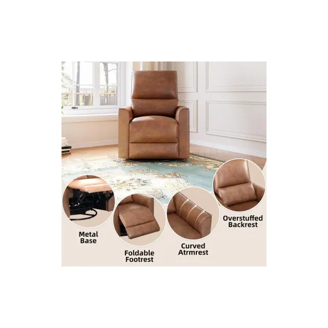 360°Swivel Rocking Recliner Chair, Glider Rocking Chair, Upholstered Faux Leather Recliner