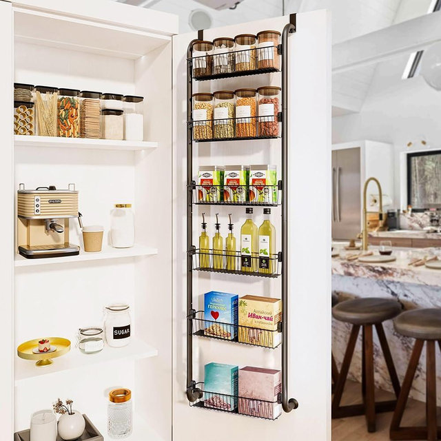 STARTUG 6-tier Over the Door Pantry Organizer, Stable Pantry Door Organizers and Storage, Easy to Install Heavy Duty Over the Door Organizer, D5 x W18 x H50 Behind the Door Storage & Spice Rack