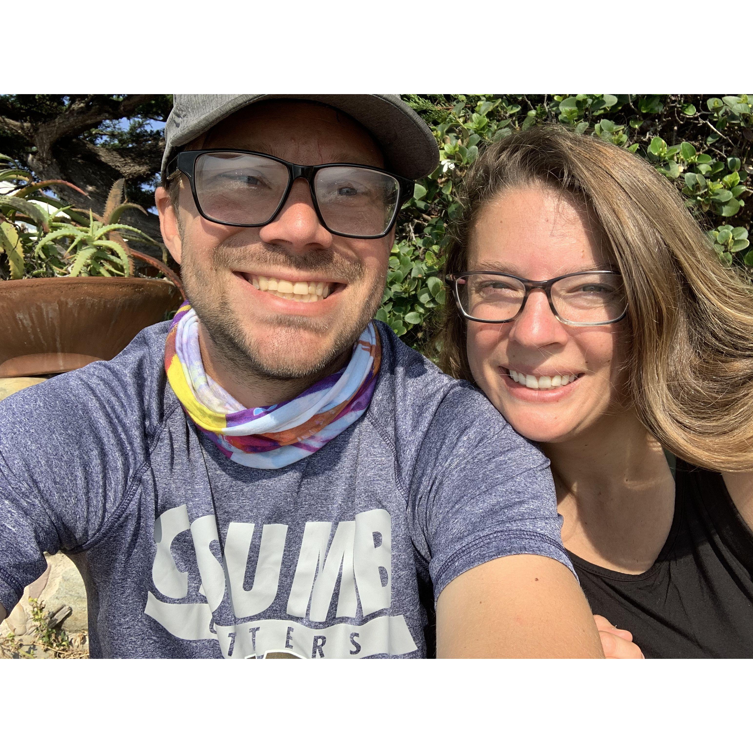 Our very first trip together.  A quick picture at Rincon. No surfing because it was flat!