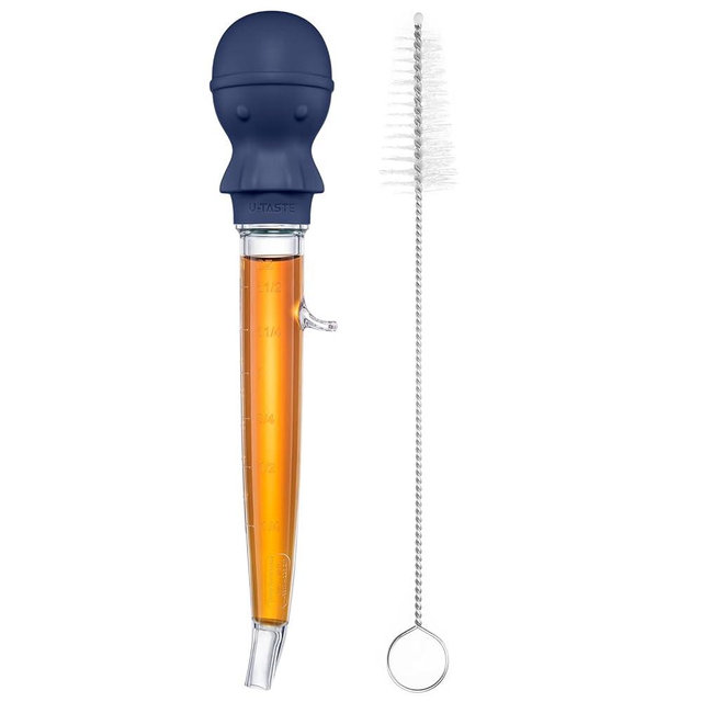 U-Taste 1.5oz Angled Turkey Baster - 228.2ºF Heat Resistant Food Grade Tritan and Silicone Large Octopus Bulb Baster Set with Cleaning Brush for Cooking Basting Meat Poultry Chicken (Midnight Blue)