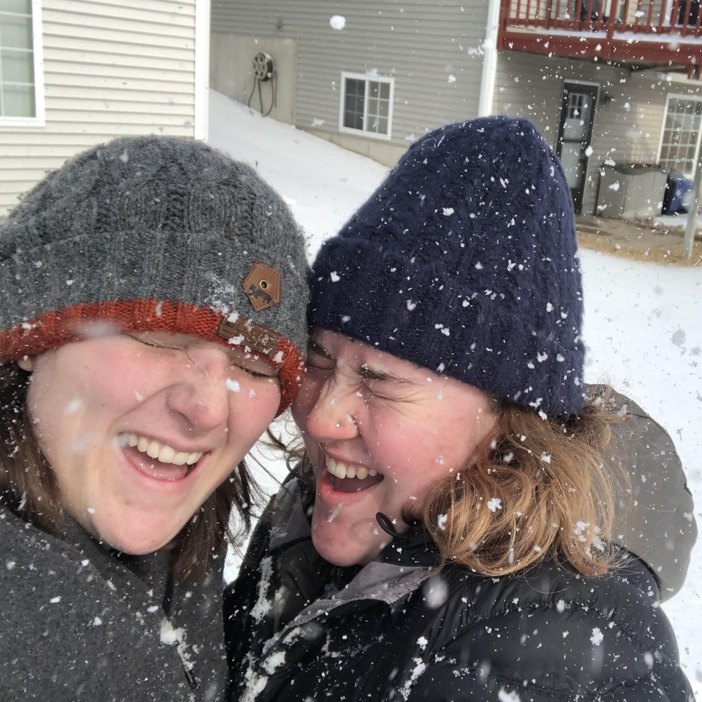 Quentin and Maryellen decided to take a selfie mid-snowball fight with the Almeida cousins on a visit to Grandma Carmen and Uncle Armando.