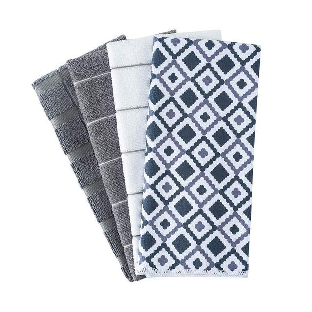 Figolo Microfiber Kitchen Towels - Dish Towel Geometry Set of 4, Super Absorbent and Soft, 26 X 18 Inch
