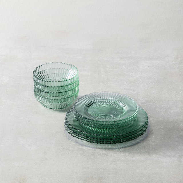 Archie Glass 12-Piece Dinnerware Set, Verde