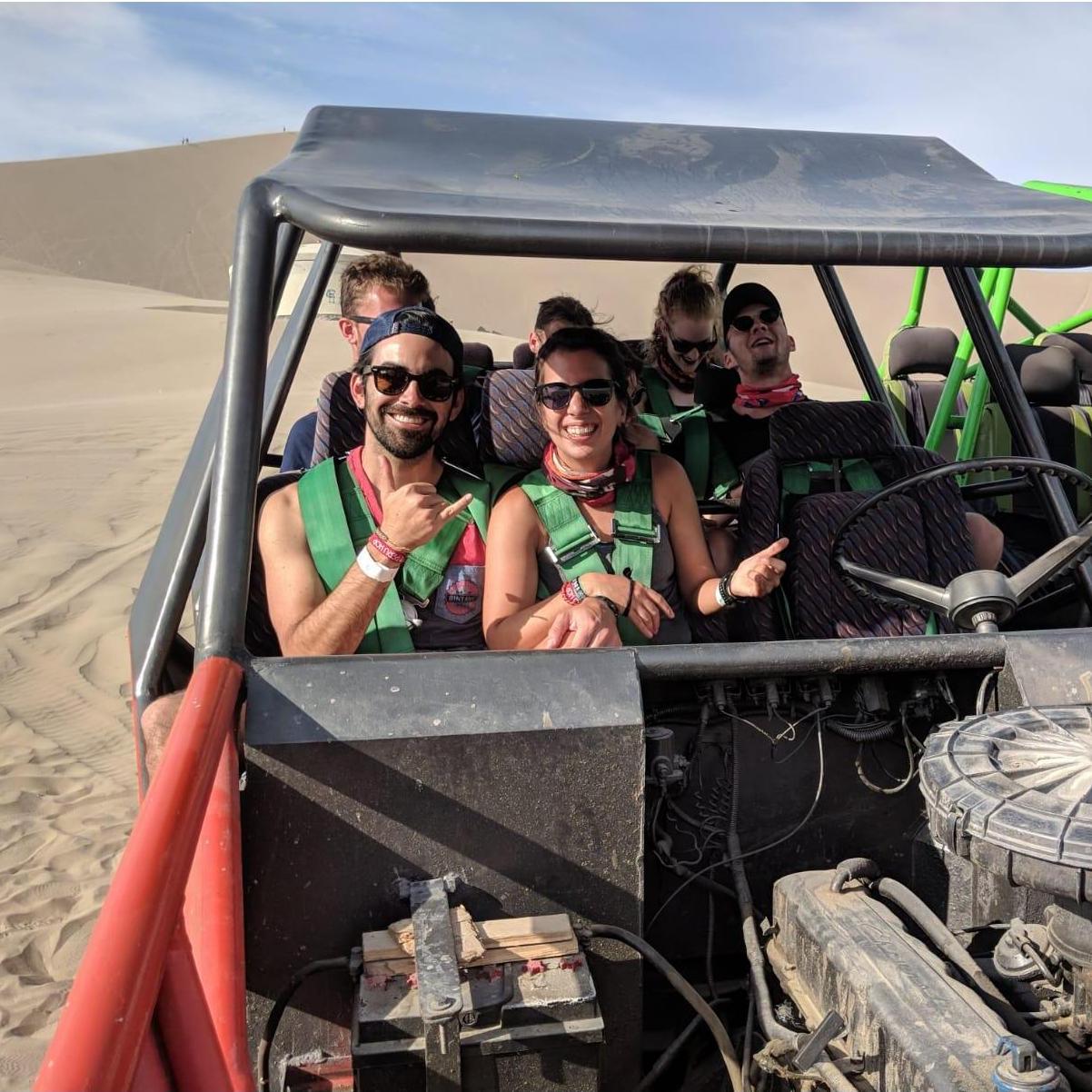 In a dune buggy in Huacachina, Peru