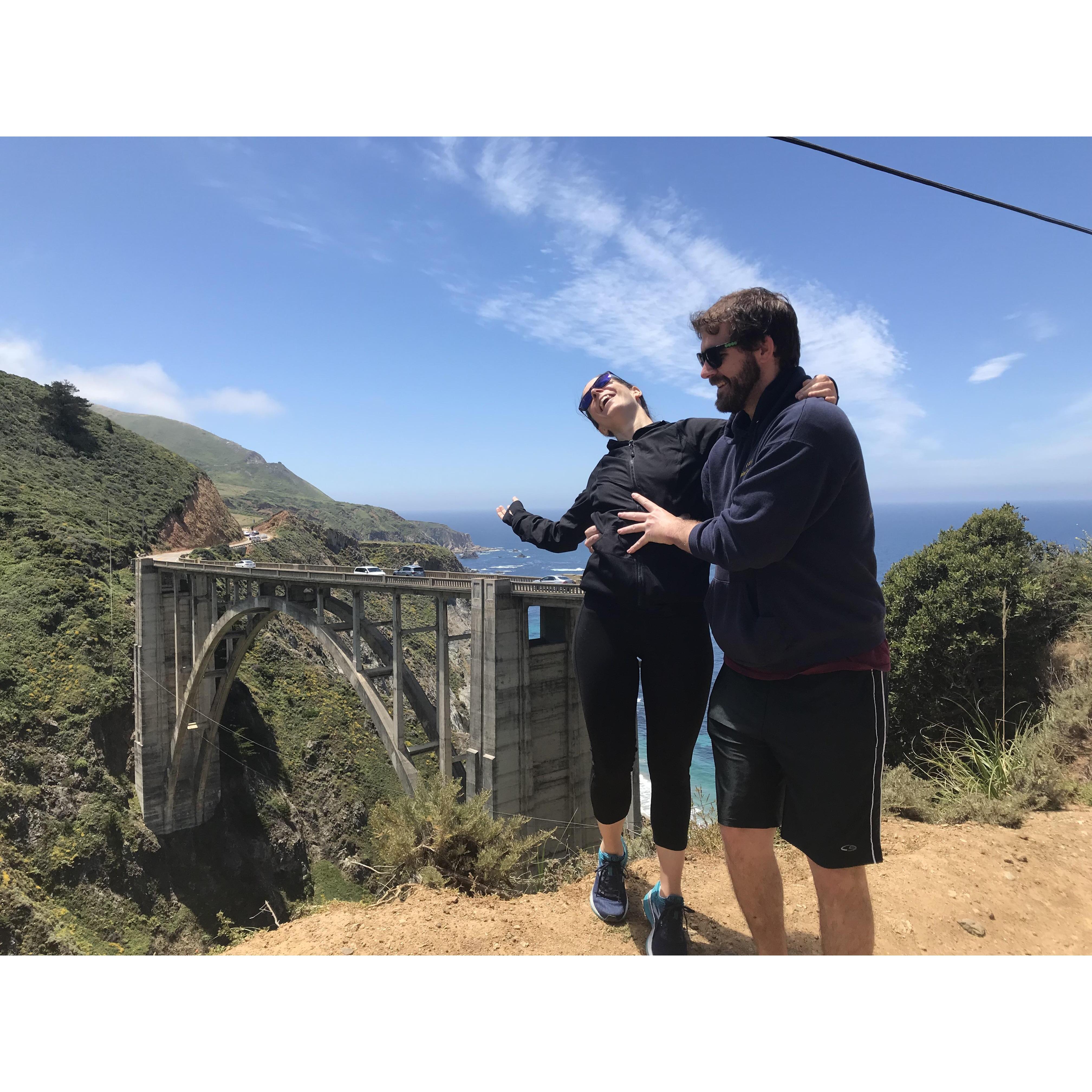 The iconic bridge in Big Sur, CA. The question: is John saving? Or pushing?