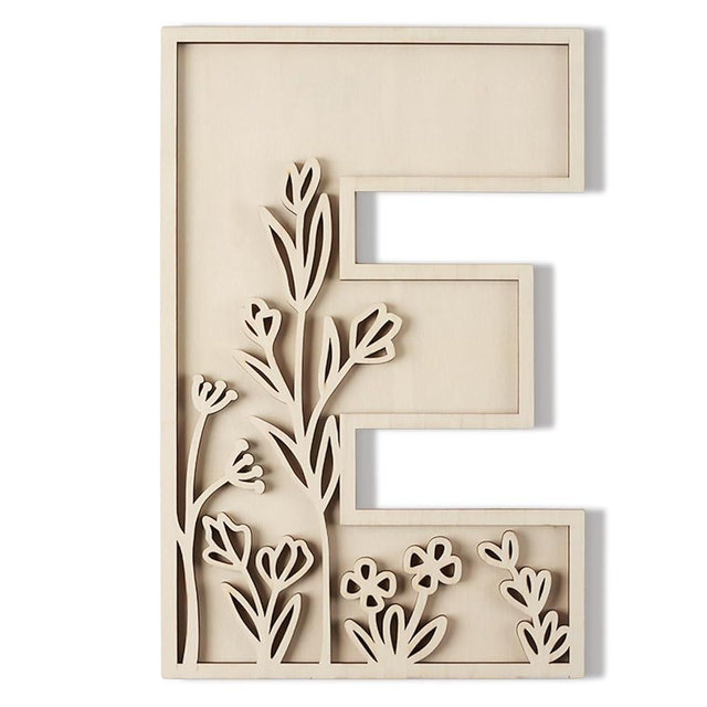 Layered 12 Inch Large Wooden Letters for Wall Decor, Flowered Paintable Wooden Nursery Letters for Crafts Wood Alphabet Letter E for Birthday Boho Nursery Name Sign Wedding Home Decoration