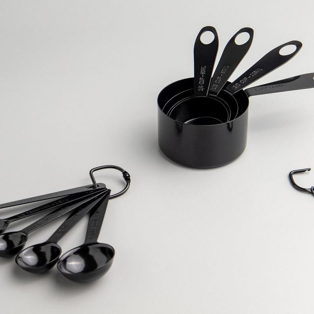 MAYFAIR Black Stainless Steel Measuring Cup & Spoon Set | Set of 9 | Mirror Polish | Kitchen Utensils
