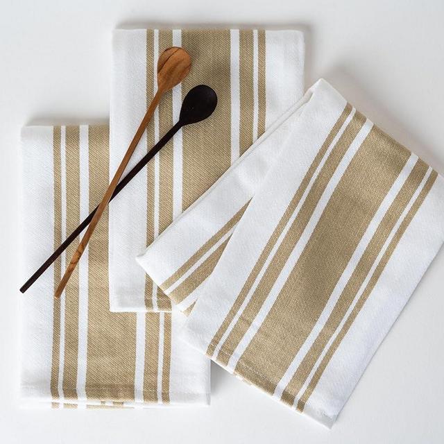 Casa De Lan Kitchen Towels Set – Pack of 3 (20’’ x 30’’) Extra Large Premium Cotton Dish Towels for Kitchen – Super Striped Towels – Highly Absorbent – 100% Cotton – with Hanging Loop – Taupe