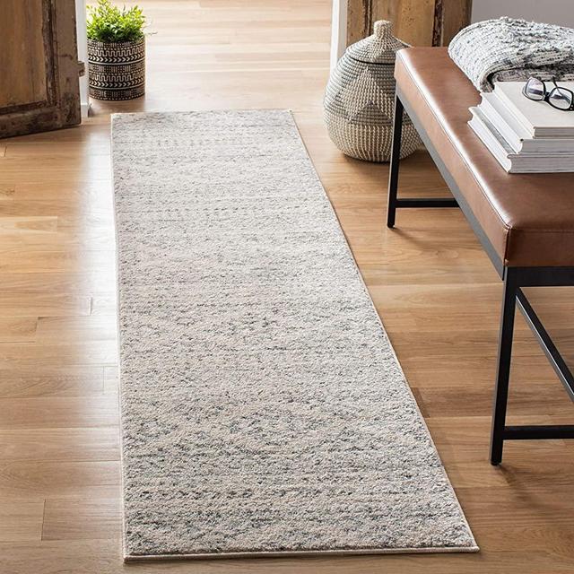 Safavieh Tulum Collection TUL272A Moroccan Boho Tribal Non-Shedding Stain Resistant Living Room Bedroom Runner, 2' x 7' , Ivory / Grey