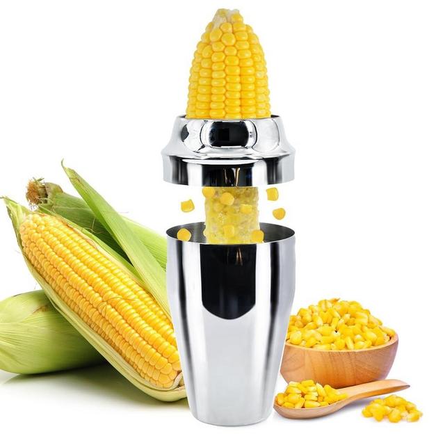 Newness Corn Stripper Peeler, Corn Cutter with Cup, 304 Stainless Steel Cob Corn Thresher Stripping Tool, Corn Cutter off Cob Kernel Remover Slicer with Serrated Sharp Blade for Home & Kitchen