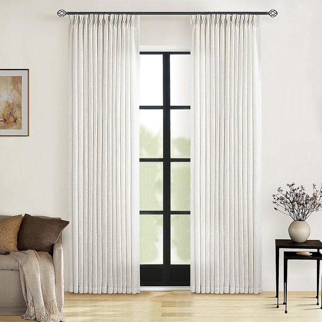 Cream Ivory Linen Curtains 80 Inches Long 2 Panels Set for Living Room Bedroom Pinch Pleated Back Tab Drapes Neutral Modern Farmhouse Decor Semi Sheer 80 Inch Curtains for Dining Room Window Cabin